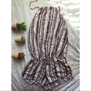 Pink Brown and White | Striped | Romper | OpenBack